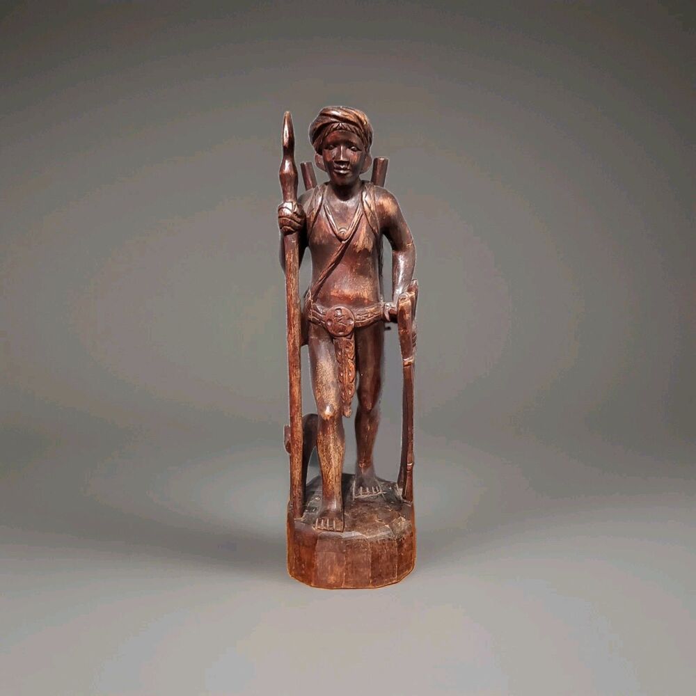 Vintage Hand Carved Igorot Tribal Hunter Wood Statue from the Philippines 90s